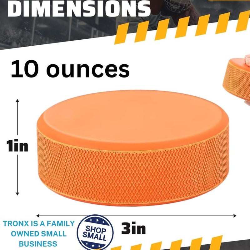 TronX Heavyweight Orange Training Hockey Pucks Case of 50, 10oz Ice Hockey Pucks with High-Density Rubber, Diamond-Textured, Strength & Stickhandling - 3" Diameter, Shooting & Passing Drills - Image 4